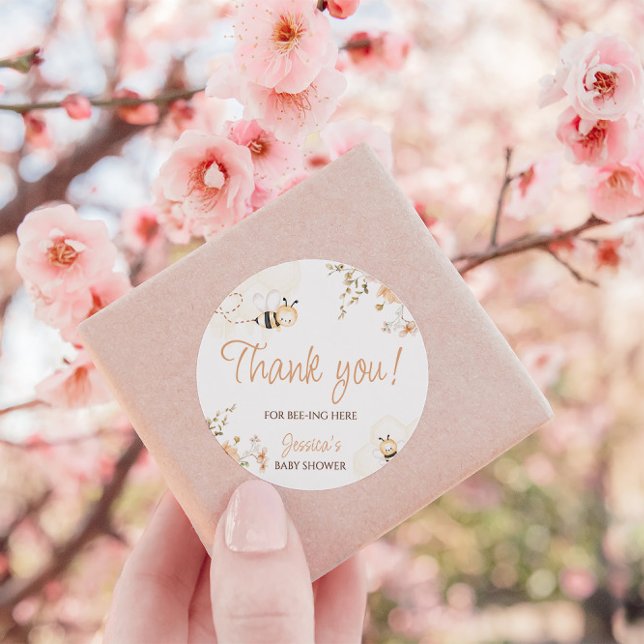 Pegatina Redonda Floral Honey Bee Baby Shower Gracias (Subido por el creador)