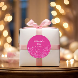 Pegatina Redonda Floral Hot Pink 30 cumpleaños elegante