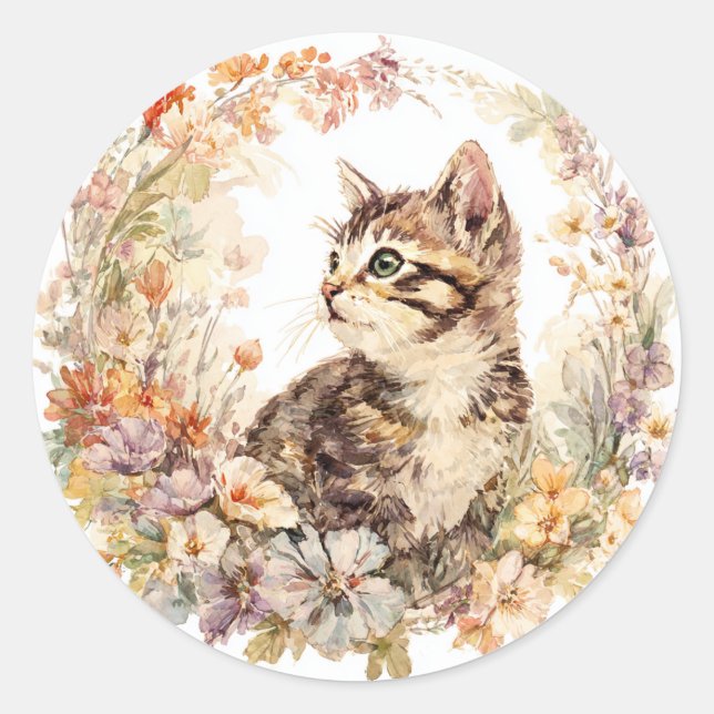Pegatina Redonda Floral Kitten Sticker Sheet (Anverso)
