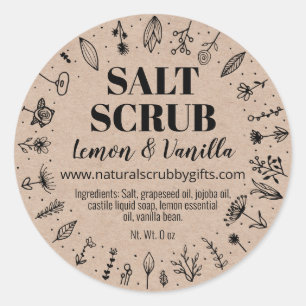 Pegatina Redonda Floral Kraft Etiquetas de mango de sal casera