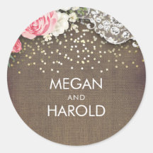 Floral Lace Rustic Burlap Gold Confetti Boda
