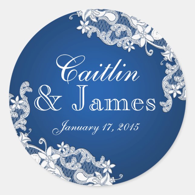 Pegatina Redonda Floral Lace Sapphire Blue (Anverso)