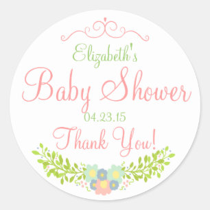 Pegatina Redonda Floral Laurel Peach y Green Shower