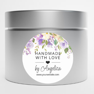 Pegatina Redonda Floral Lavanda Lilac Pequeña Empresa Amor a mano