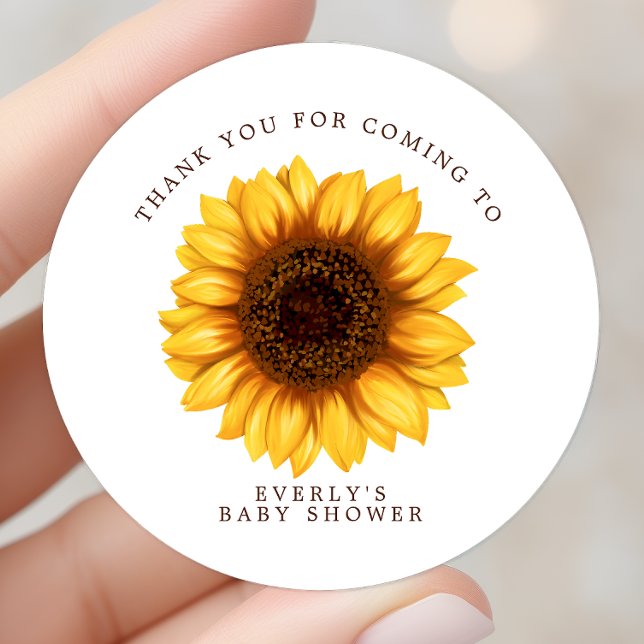 Pegatina Redonda Floral Little Sunflower Baby Shower Gracias (Subido por el creador)