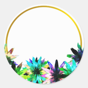 Pegatina Redonda Floral Lotus Flower Gold Boarder Bridal Shower