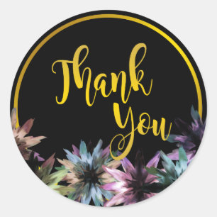 Pegatina Redonda Floral Lotus Flower Gold Boarder Gracias