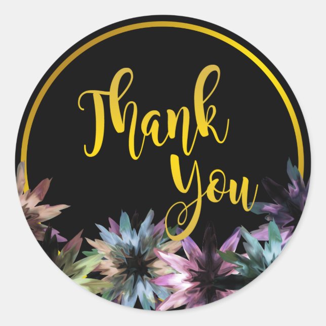 Pegatina Redonda Floral Lotus Flower Gold Boarder Gracias (Anverso)