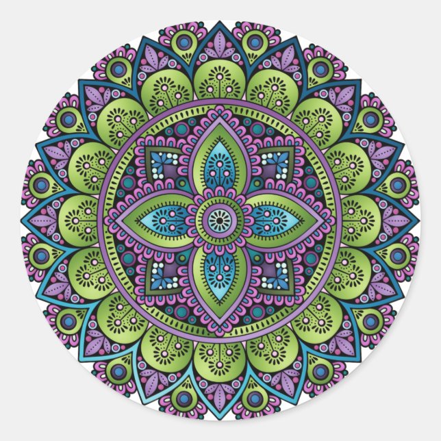 Pegatina Redonda Floral Mandala (Anverso)