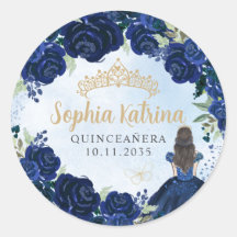 Floral Marina Oro Azul Quinceanera Favor de Cumple