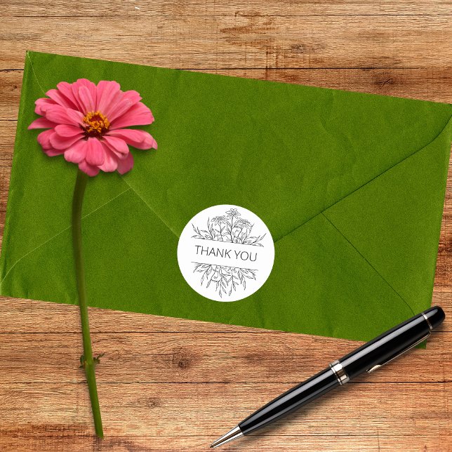 Pegatina Redonda Floral minimalista Gracias (Subido por el creador)
