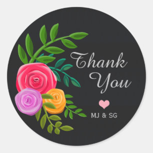 Pegatina Redonda Floral minimalista Gracias Personalizado