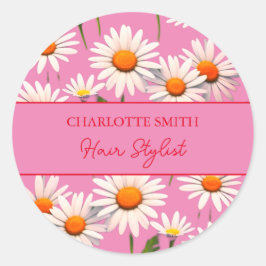 Pegatina Redonda Floral moderna de margarita roja rosada