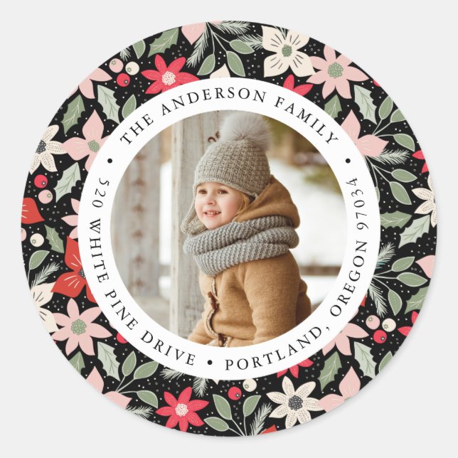 Pegatina Redonda Floral moderna | Dirección de devolución de fotos  (Anverso)