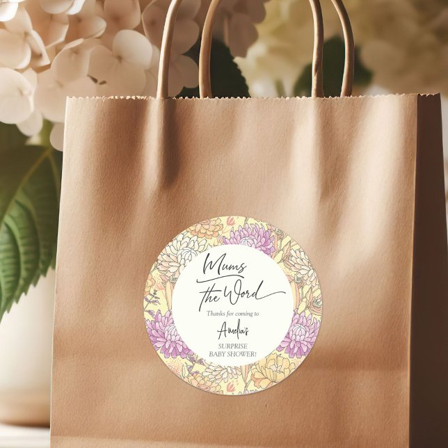 Pegatina Redonda Floral Mum's the Word Thank You Baby Shower (Floral Mum's the Word Thank You Baby Shower Classic Round Sticker)