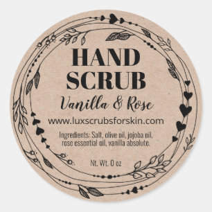 Pegatina Redonda Floral Natural Hand Hand Scrub Kraft Labores
