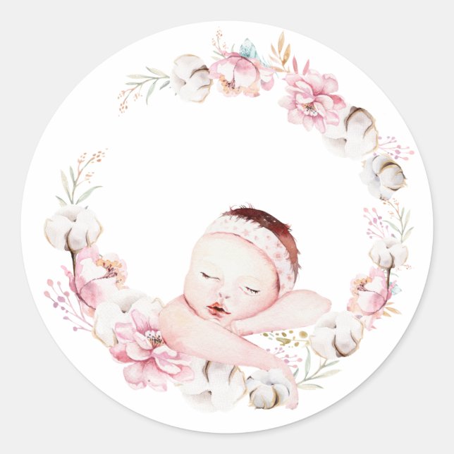 Pegatina Redonda Floral neonatal (Anverso)