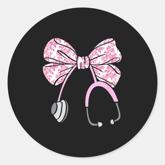 Pegatina Redonda Floral Nk Coquette Bow Rn Nurse Stethoscope Nursin (Anverso)