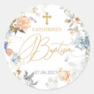 Pegatina Redonda Floral Paleta Rubor Blue Cross Baptism
