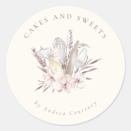 Pegatina Redonda Floral Panadería Pastelería Chef Hornear Utensilio