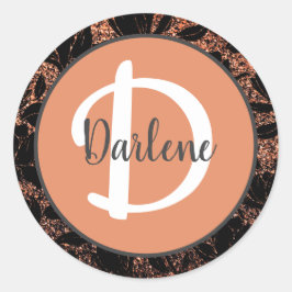 Pegatina Redonda Floral Pastel Coral Peach Elegante Monogramado Nom