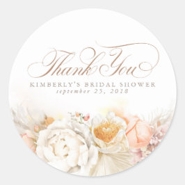 Pegatina Redonda Floral Pastel Suave de Pampas Grass Gracias