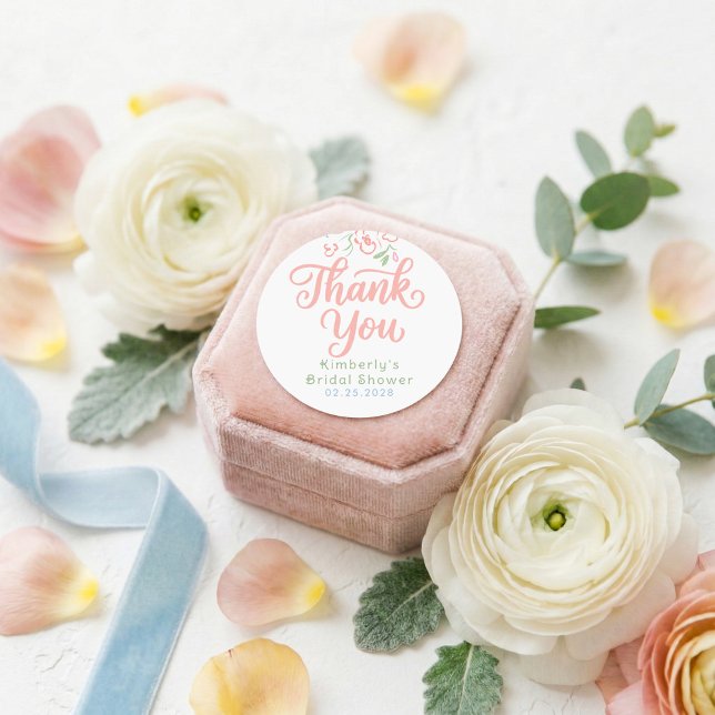 Pegatina Redonda Floral Pastel Whimsical Bridal Shower Thank You  (Fresh Off The Market Thank You Sticker)