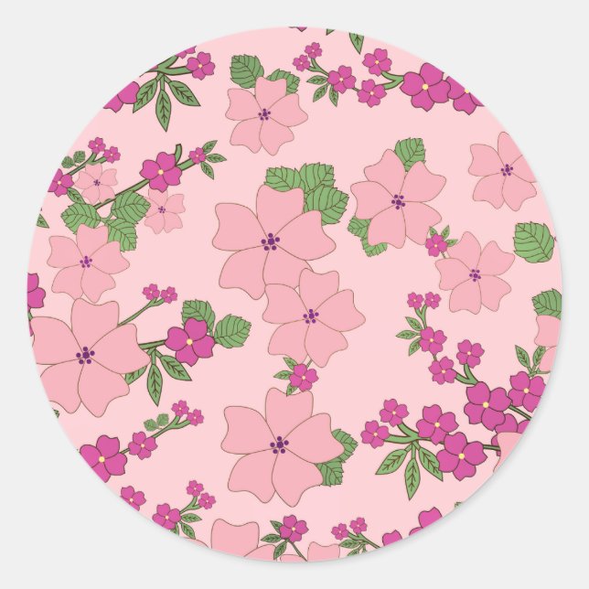 Pegatina Redonda Floral pattern, pastel violet and purple, (Anverso)