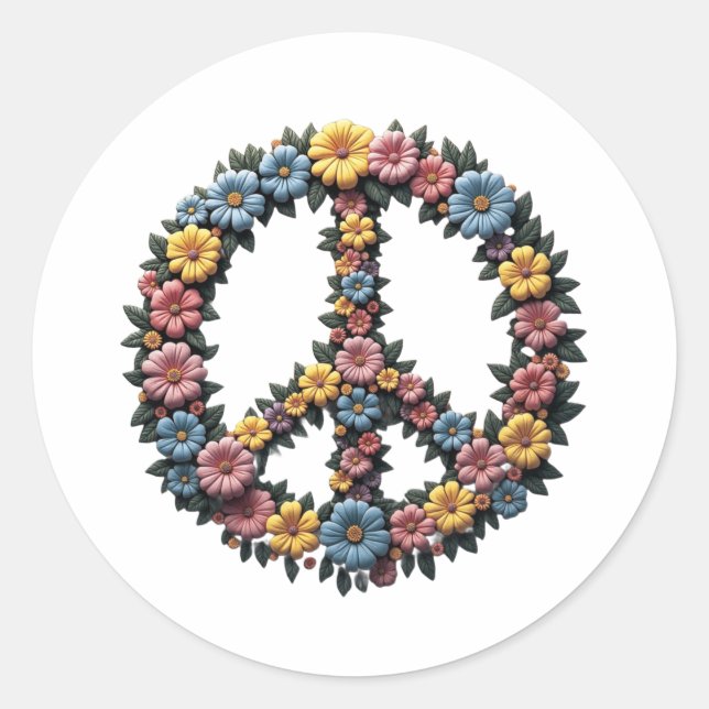Pegatina Redonda Floral Peace Symbol Round Sticker (Anverso)