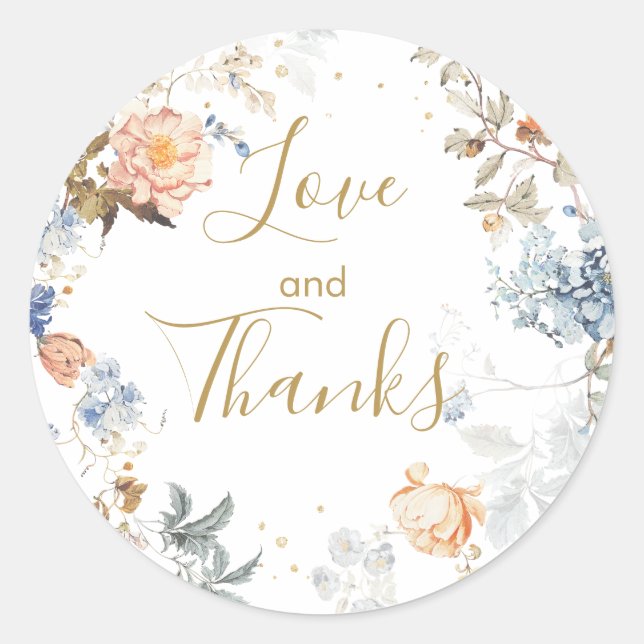 Pegatina Redonda Floral Peach Rubor Blue Gracias (Anverso)