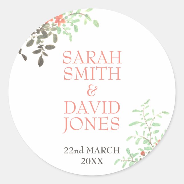 Pegatina Redonda Floral pintada (Anverso)