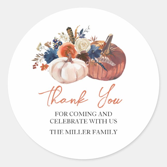 Pegatina Redonda Floral Pumpkins autumn fall Sticker (Anverso)