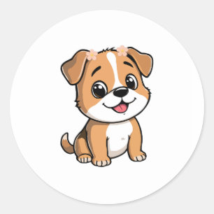 Pegatina Redonda Floral Puppy Cute Sticker – Soft Pastel Dog Lover