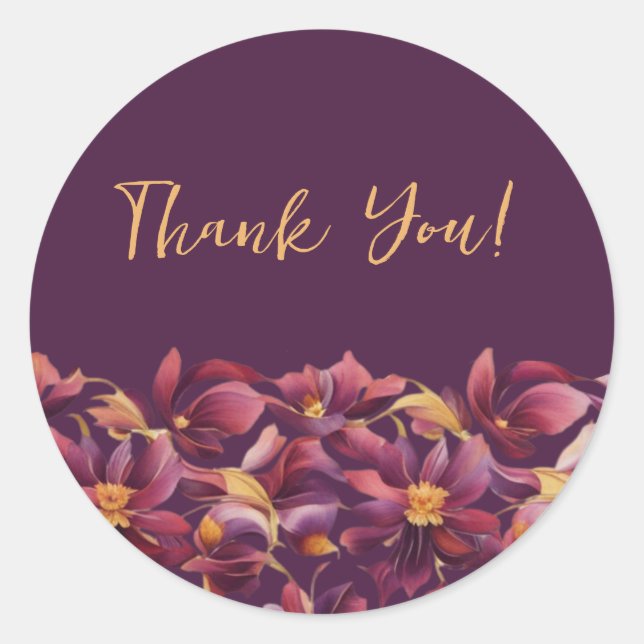 Pegatina Redonda Floral púrpura (Anverso)