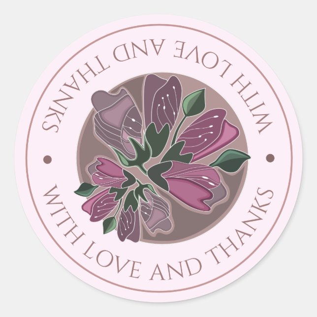 Pegatina Redonda Floral púrpura boda/cúrtica (Anverso)