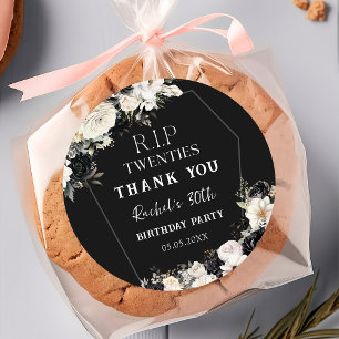 Pegatina Redonda Floral QEPD 20 años 30 cumpleaños