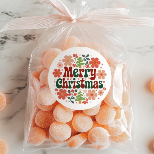 Pegatina Redonda Floral Red and Green Merry Christmas Envelope Seal (Subido por el creador)