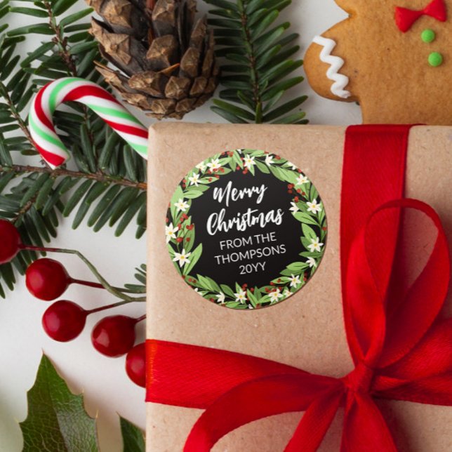 Pegatina Redonda Floral Red Berry Greeneration Wreath Merry Christm (Subido por el creador)
