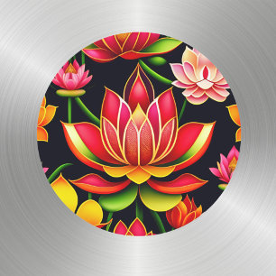 Pegatina Redonda Floral Red Lotus Flower Illustration