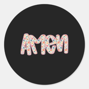 Pegatina Redonda Floral retro amén feliz versión cristiana de la Bi