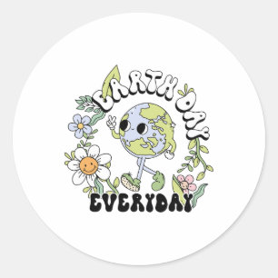 Pegatina Redonda Floral Retro Groovy Earth Day Everyday