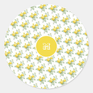 Pegatina Redonda Floral rosa amarillo vintage elegante