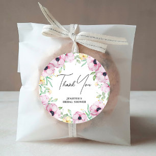 Pegatina Redonda Floral rosa Anemone Bridal Shower Gracias