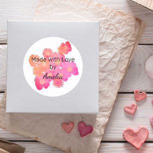 Pegatina Redonda Floral rosa de cada una personalizada hecha a mano
