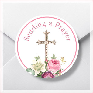 Pegatina Redonda Floral rosa envía una oración religiosa