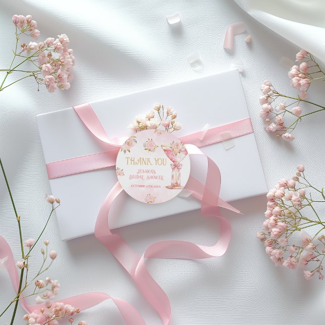 Pegatina Redonda Floral Rosa Gold Bridal Shower (Subido por el creador)