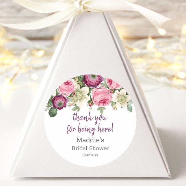 Pegatina Redonda Floral rosa | Gracias Pegatinas Bridal Shower (Subido por el creador)