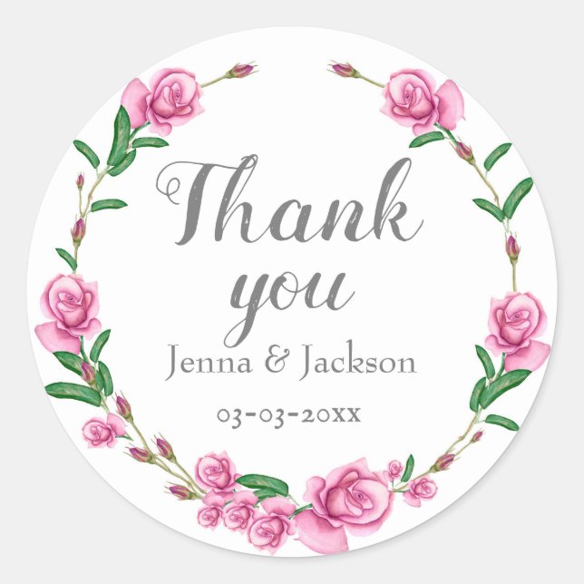 Pegatina Redonda Floral rosa pastel (Anverso)