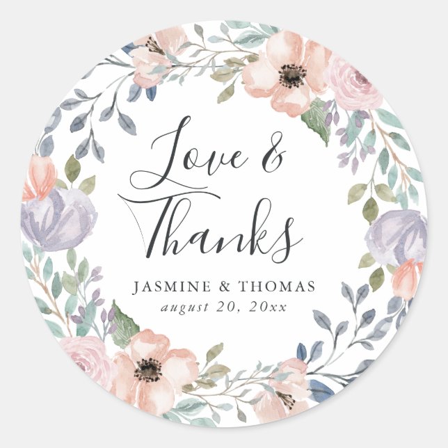 Pegatina Redonda Floral rosa Rosa turbia | Gracias Favor De La Boda (Anverso)