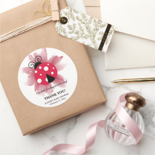Pegatina Redonda Floral rosa suave nuestro pequeño Baby Shower de a